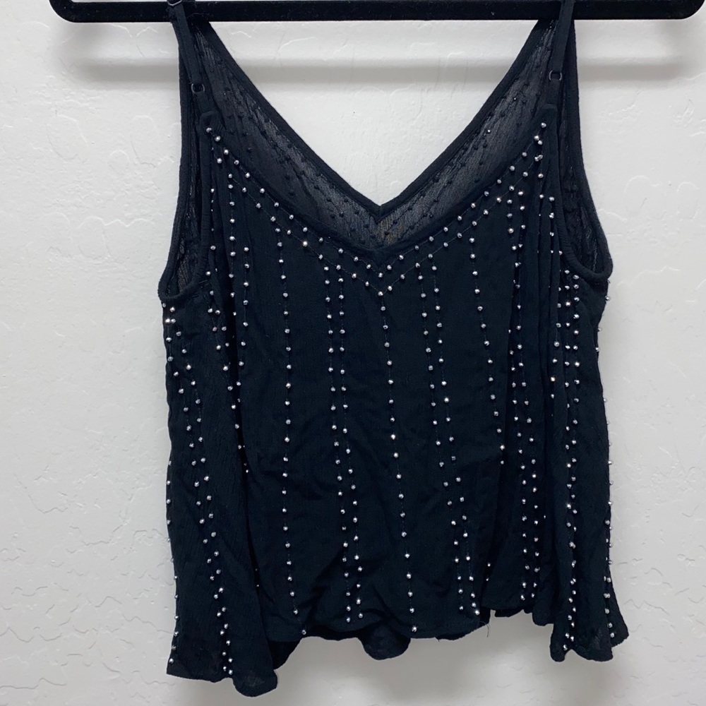 Free People Black Flowy Studded Tank